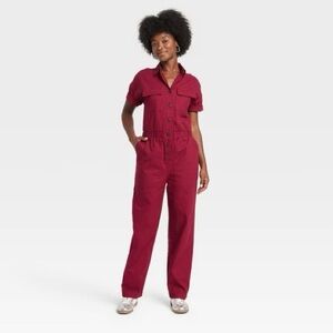 Universal Thread Short Sleeve Boilersuit Jumpsuit in Maroon Red Women's Size 6